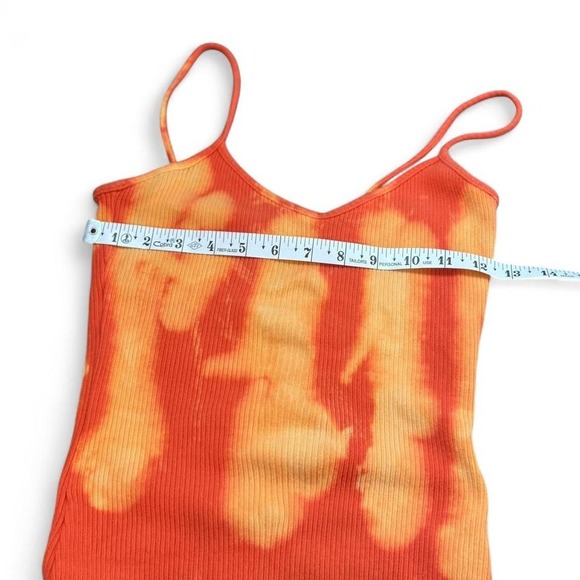 Orange Tie-Dye Bodycon Mini Dress Spaghetti Straps Stretchy Fit Rave Energy - Picture 6 of 6